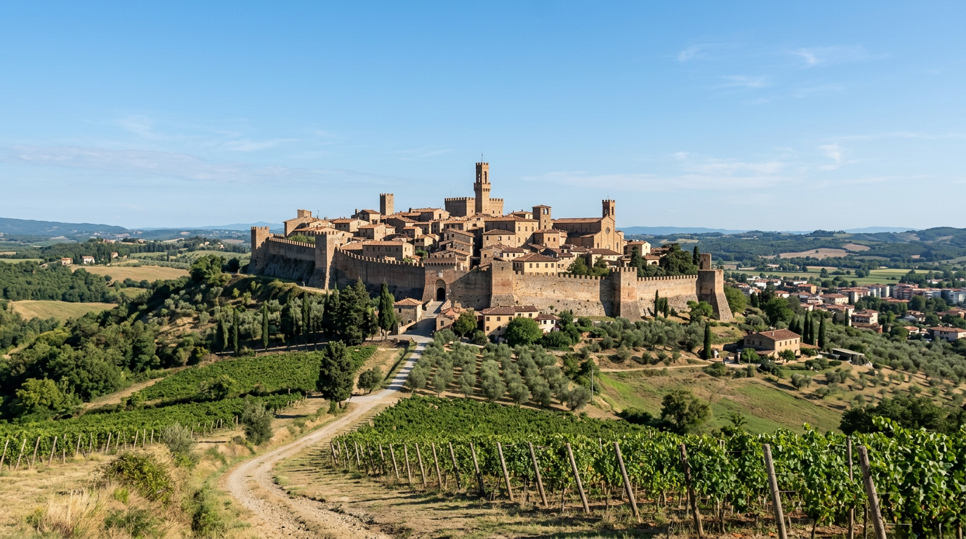 Certaldo Alto vicino Firenze con torri medievali e casa natale del Boccaccio