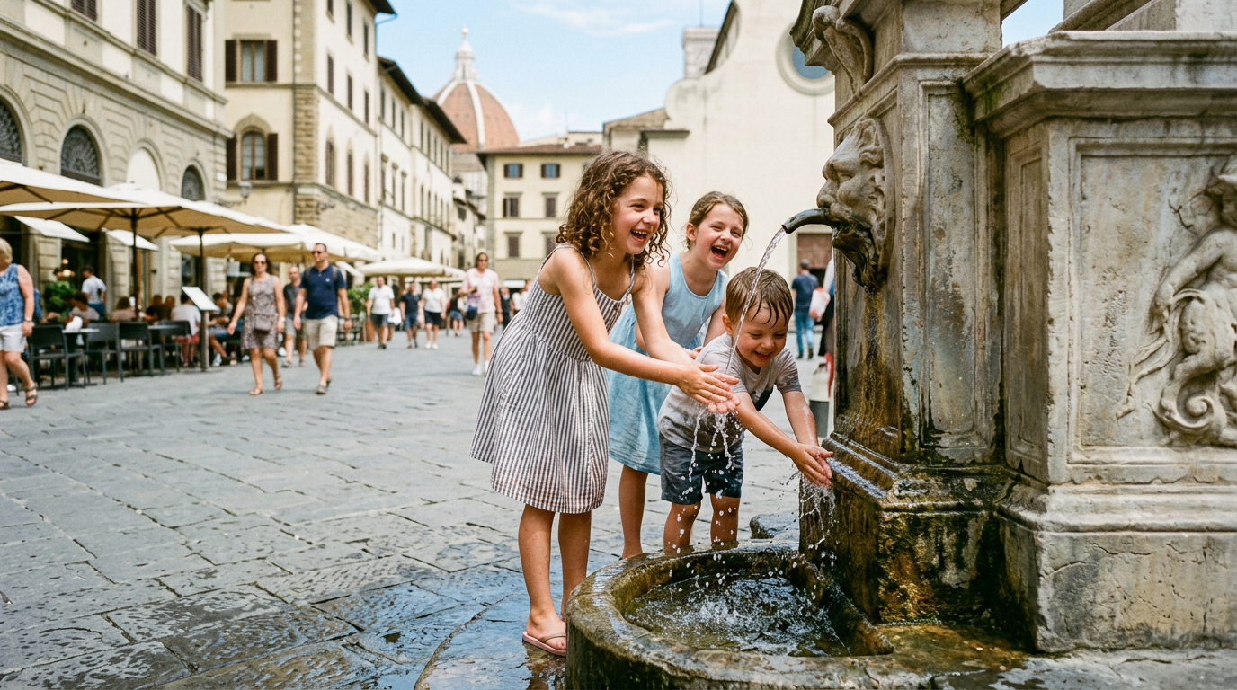 Ferragosto bambini a Firenze con Piazza del Duomo deserta e gite di un giorno