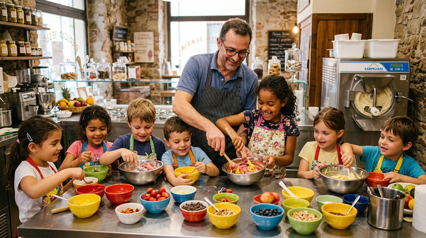 Corso gelato artigianale a Firenze con bambini in gelateria tradizionale toscana