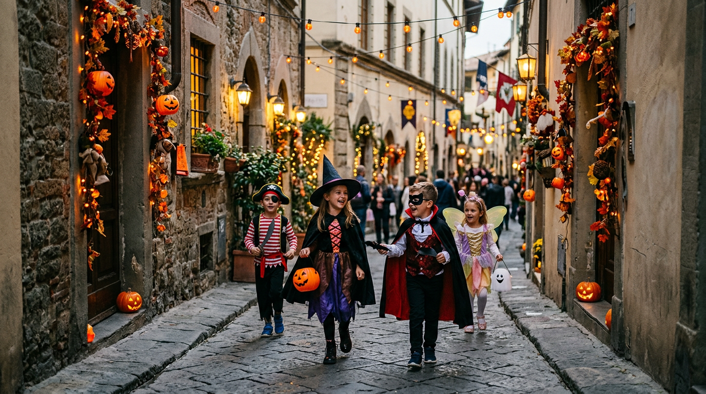 Bambini in costume di Halloween nel centro storico di Firenze a ottobre
