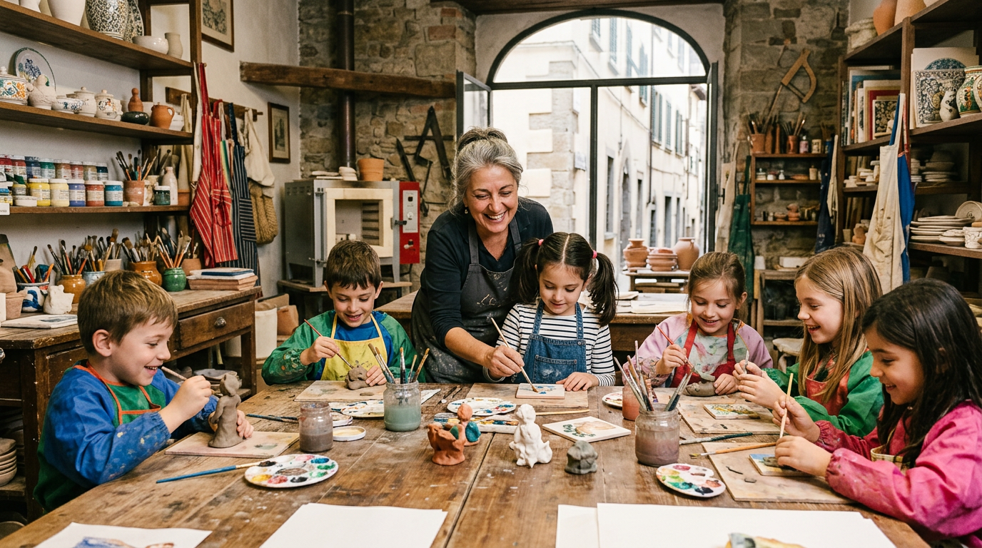 Bambini impegnati in laboratori creativi a Palazzo Vecchio nel centro di Firenze