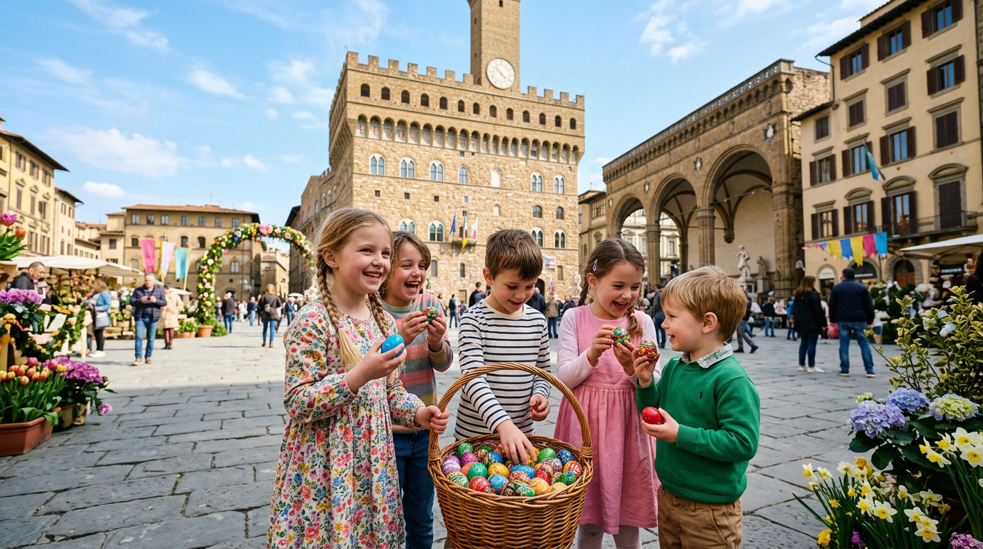 Il Brindellone in Piazza del Duomo durante lo Scoppio del Carro di Firenze a Pasqua