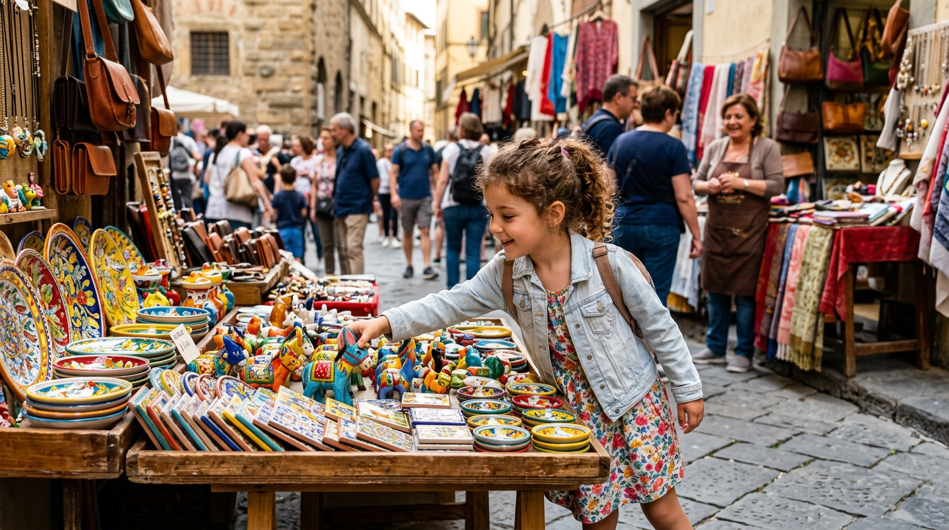Souvenir originali per bambini in una bottega artigianale dell'Oltrarno di Firenze
