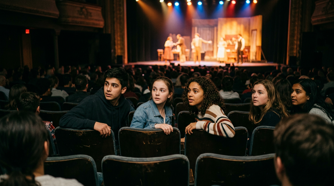 Ragazzi nei palchi storici del Teatro della Pergola durante spettacolo per ragazzi a Firenze